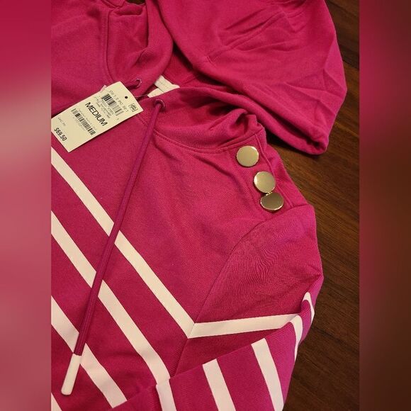 Charter Club Pull Over Sweatshirt Pink Stripes Medium - Picture 3 of 7